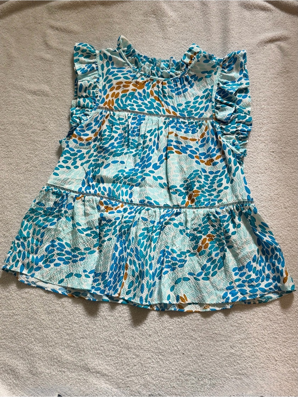 Marie Oliver | Tia Tiered Silk Blouse Blue Floral Ruffle | XS - Picture 10 of 14